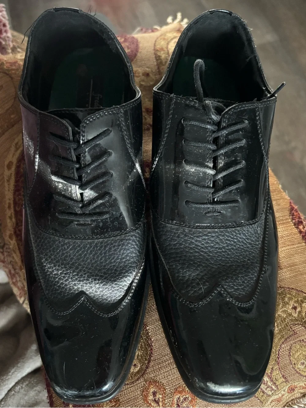 Men's Black Wingtip Derby Oxfords - Polished Leather